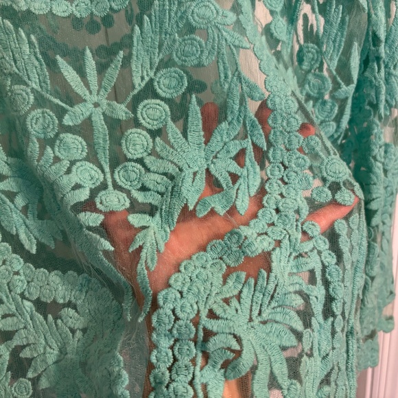 Blue Lace Sheer Long Sleeve Blouse - Picture 3 of 4